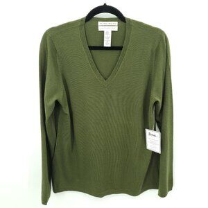 NWT Pursuits 100% Merino Wool V-Neck Sweater L Green